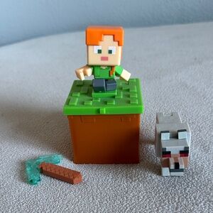 Minecraft 3D Puzzle Box Alex with Pickaxe and Wolf